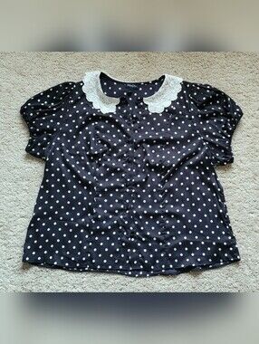 Retro Chic TORRID black White Polkadot Top, Blouse Shirt 1x, Short Sleeve